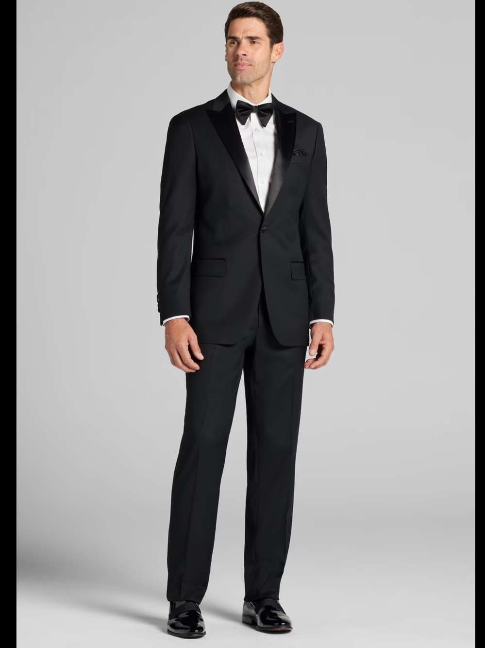 Jos. A. Bank Traveler Black Satin Lapel Tuxedo Suit Tailored Fit 4 Piece